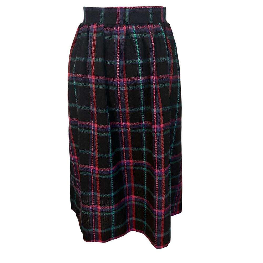 Vintage 80's Whitney Lang Wool Blend Tartan Plaid Midi Skirt Rockabilly Academia